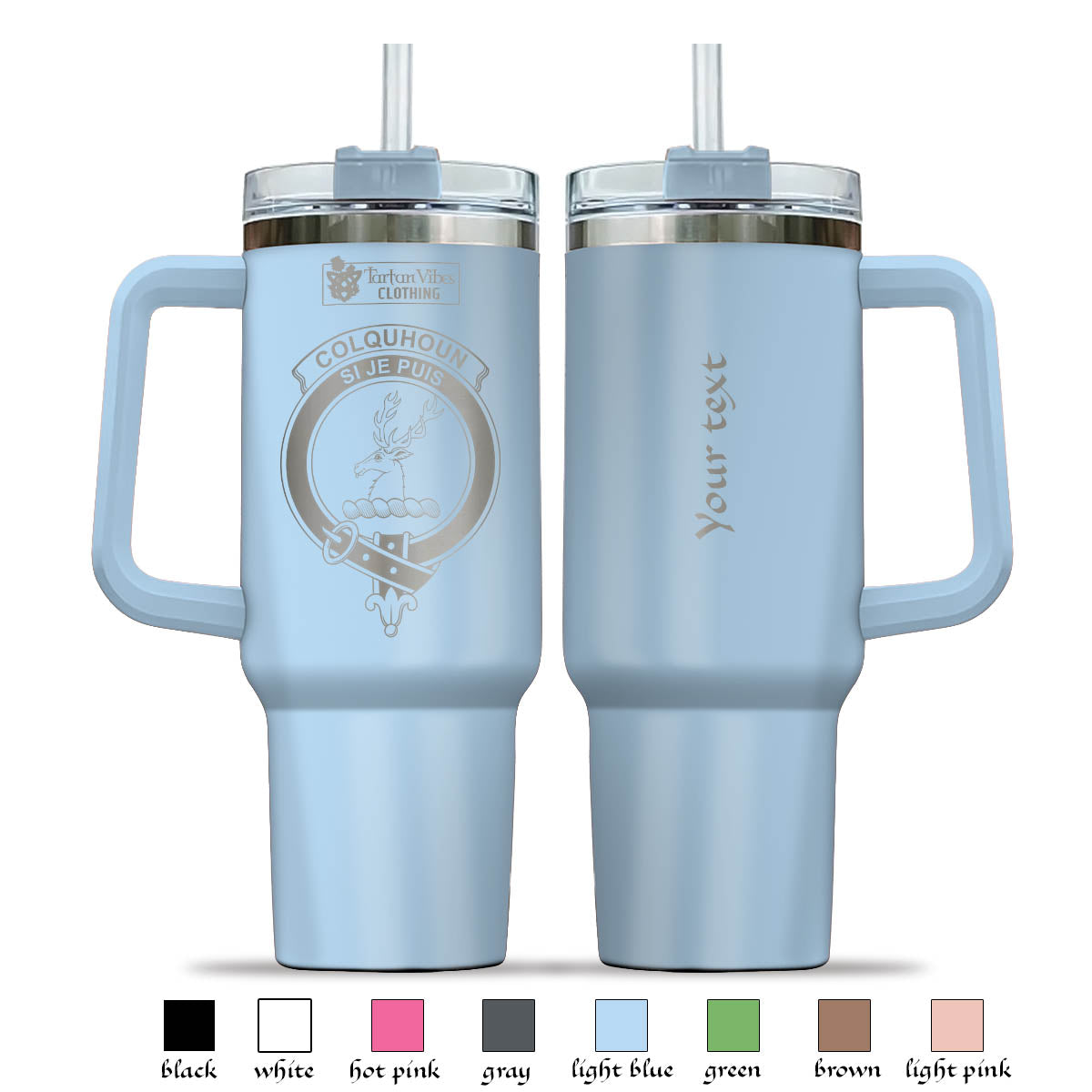 Colquhoun Clan Crest Engraved Tumbler with Handle - 2D-tartanvibesclothing