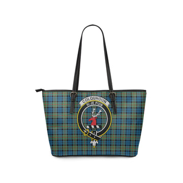 Colquhoun Ancient Tartan Leather Tote Bag with Family Crest