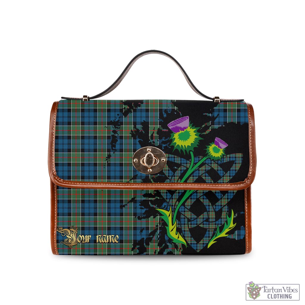 Tartan Vibes Clothing Colquhoun Ancient Tartan Waterproof Canvas Bag with Scotland Map and Thistle Celtic Accents