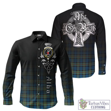 Colquhoun Ancient Tartan Long Sleeve Button Up Featuring Alba Gu Brath Family Crest Celtic Inspired