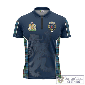Colquhoun Ancient Tartan Zipper Polo Shirt with Family Crest and Lion Rampant Vibes Sport Style