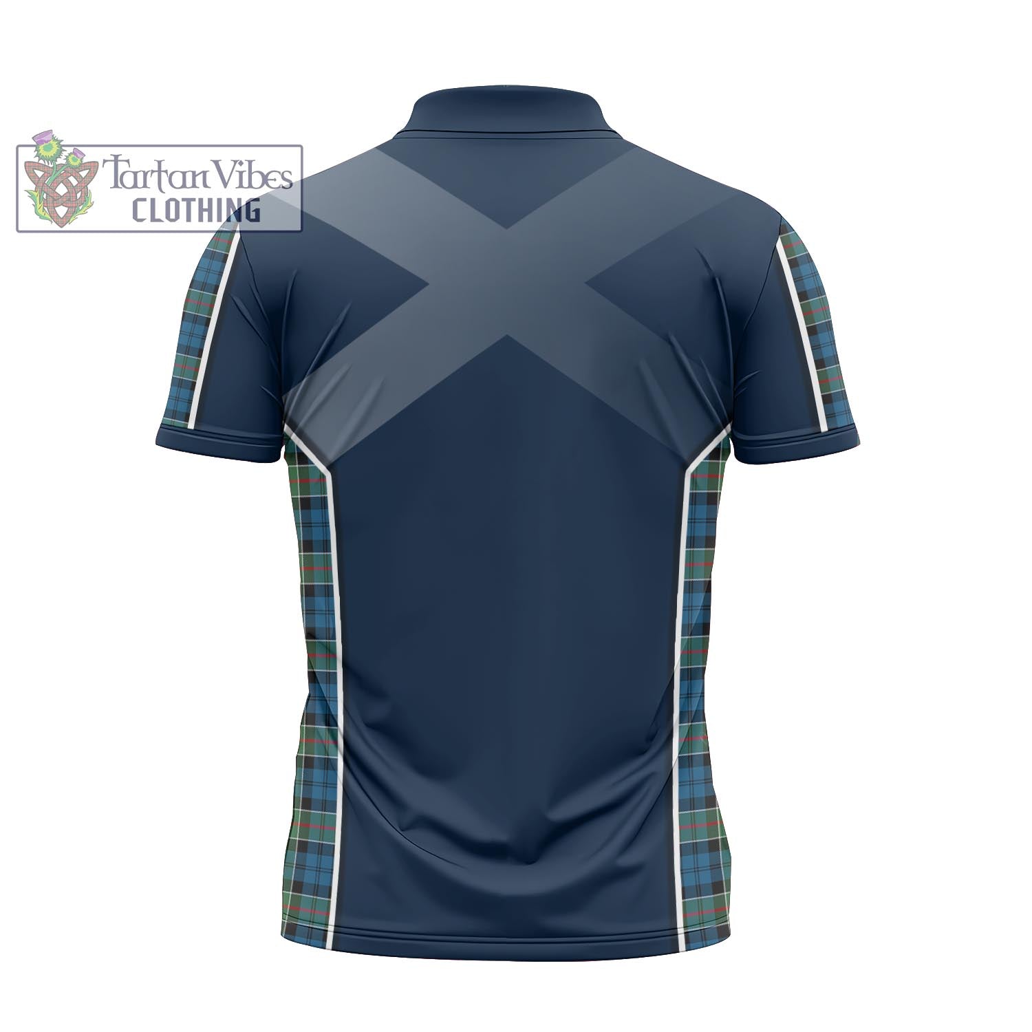 Tartan Vibes Clothing Colquhoun Ancient Tartan Zipper Polo Shirt with Family Crest and Scottish Thistle Vibes Sport Style