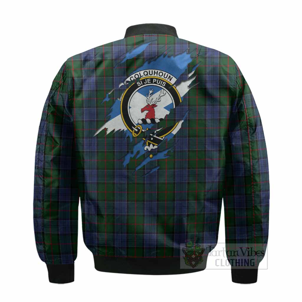Colquhoun Clan Crest In Me Tartan Bomber Jacket Scotland Flag Style