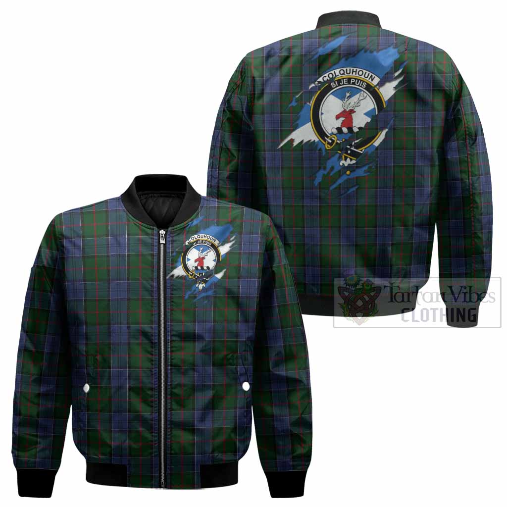 Colquhoun Clan Crest In Me Tartan Bomber Jacket Scotland Flag Style