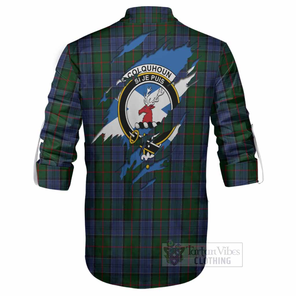 Colquhoun Clan Crest In Me Tartan Ghillie Shirt Scotland Flag Style