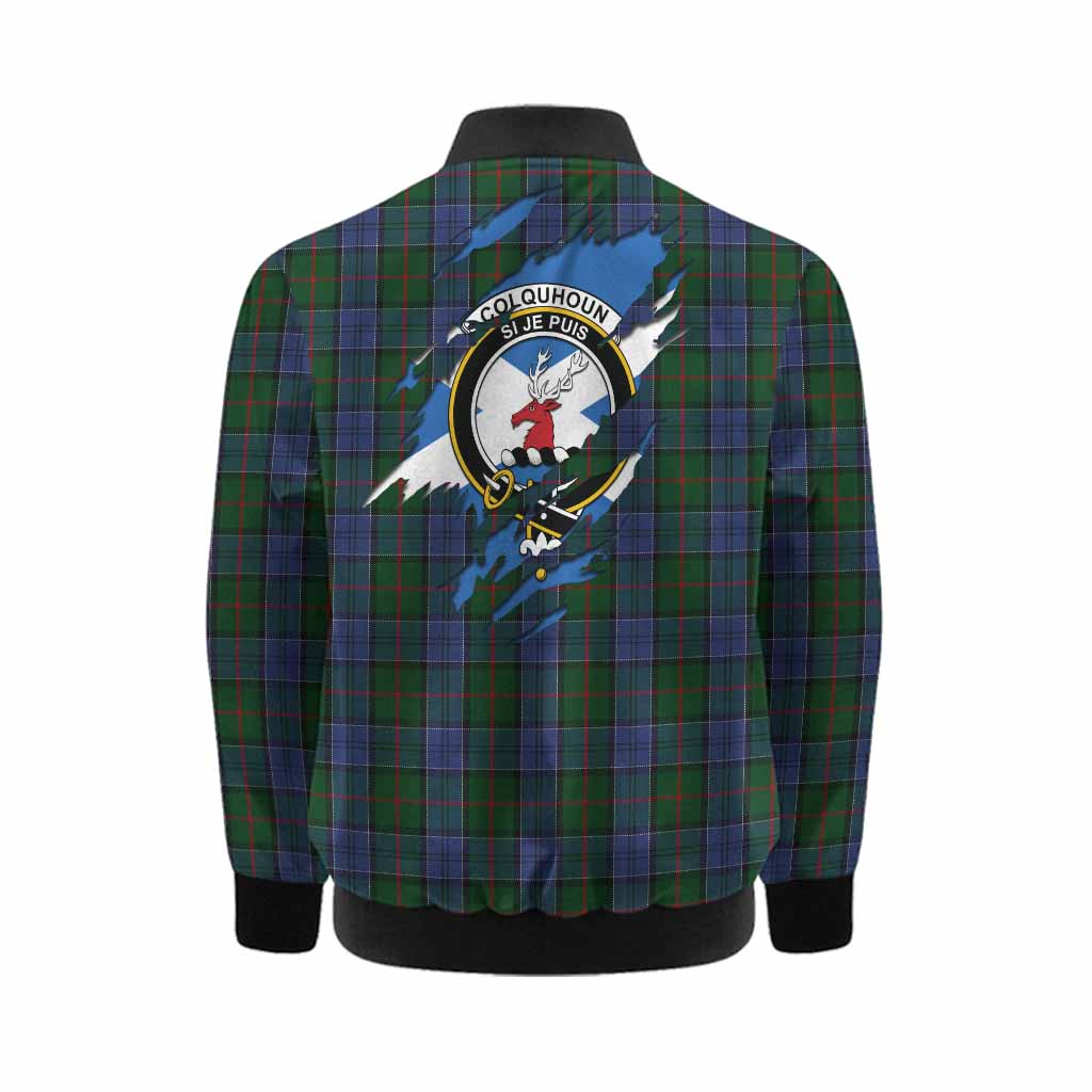 Colquhoun Clan Crest In Me Tartan Kid Bomber Jacket Scotland Flag Style