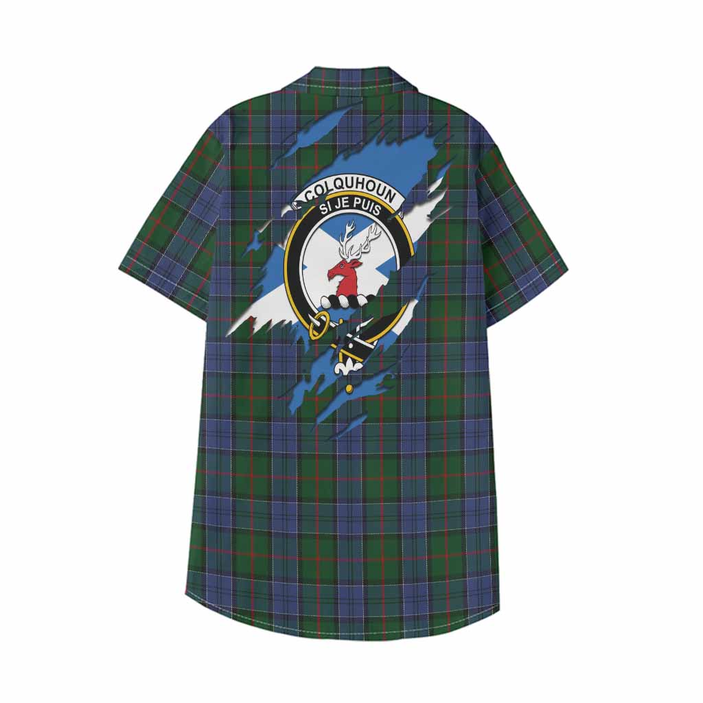 Colquhoun Clan Crest In Me Tartan Kid Hawaiian Shirt Scotland Flag Style