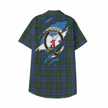 Colquhoun Clan Crest In Me Tartan Kid Hawaiian Shirt Scotland Flag Style