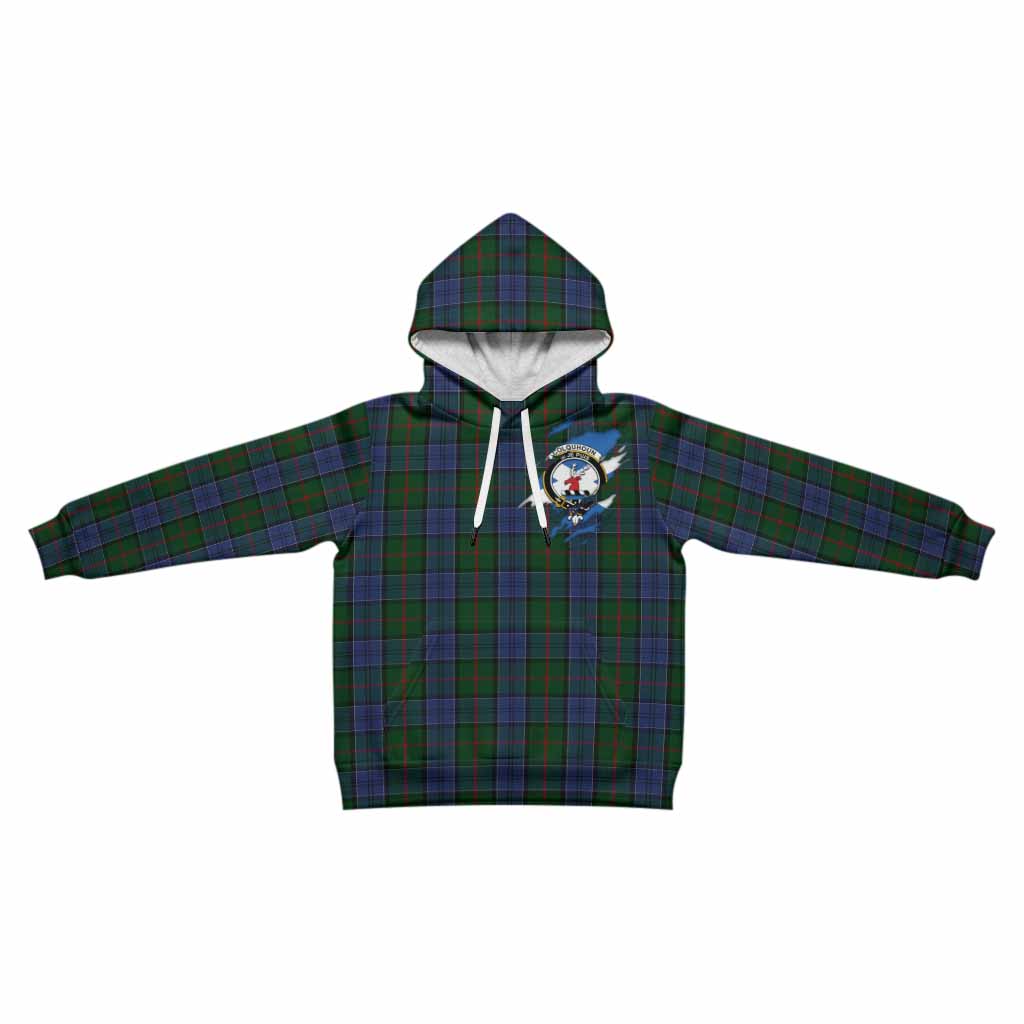 Colquhoun Clan Crest In Me Tartan Kid Hoodie Scotland Flag Style