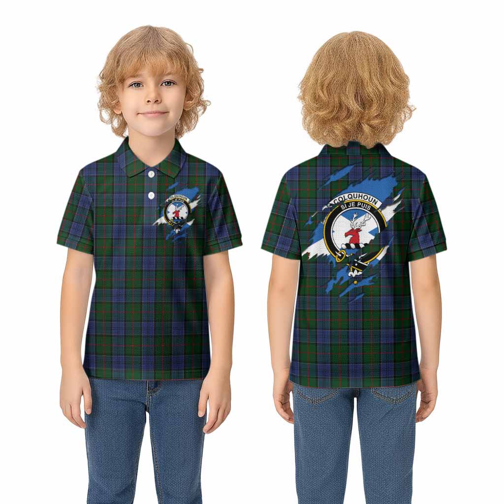 Colquhoun Clan Crest In Me Tartan Kid Polo Shirt Scotland Flag Style