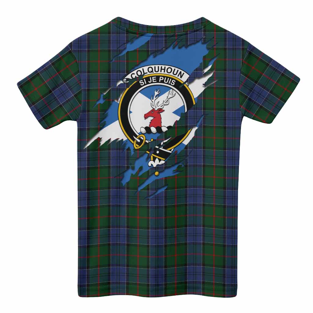 Colquhoun Clan Crest In Me Tartan Kid T-shirt Scotland Flag Style