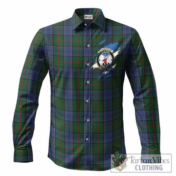 Colquhoun Clan Crest In Me Tartan Long Sleeve Button Shirts Scotland Flag Style