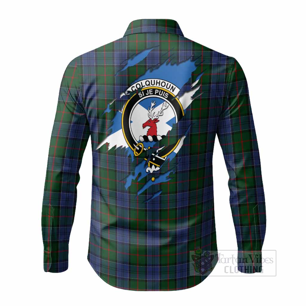 Colquhoun Clan Crest In Me Tartan Long Sleeve Button Shirts Scotland Flag Style