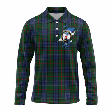 Colquhoun Clan Crest In Me Tartan Long Sleeve Polo Shirt Scotland Flag Style