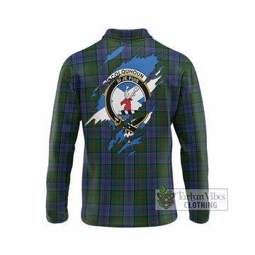 Colquhoun Clan Crest In Me Tartan Long Sleeve Polo Shirt Scotland Flag Style
