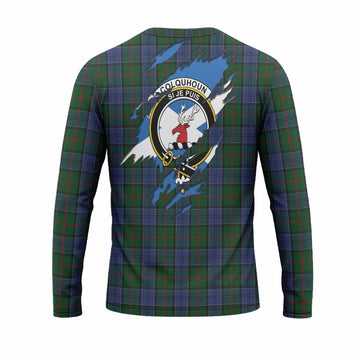 Colquhoun Clan Crest In Me Tartan Long Sleeve T-Shirt Scotland Flag Style