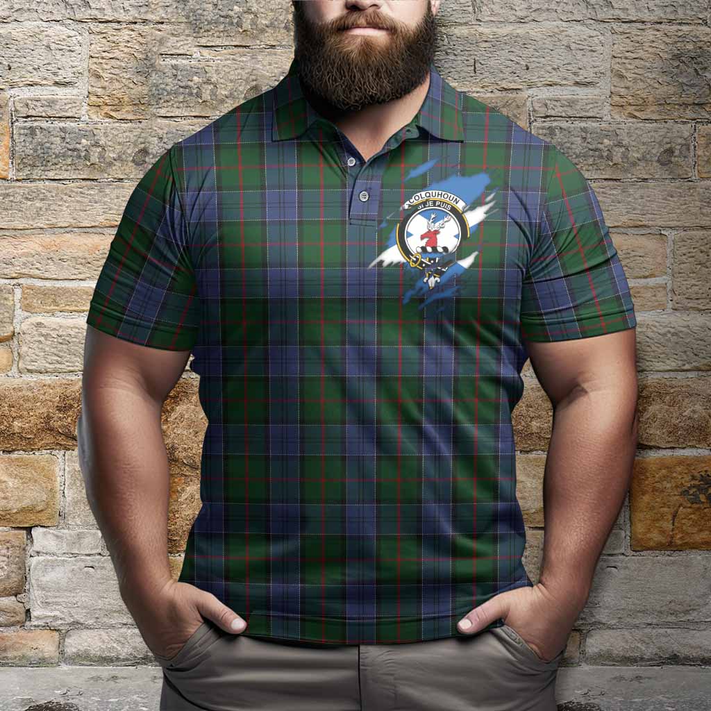 Colquhoun Clan Crest In Me Tartan Polo Shirt Scotland Flag Style
