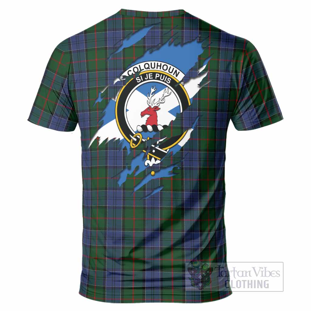 Colquhoun Clan Crest In Me Tartan T-Shirt Scotland Flag Style