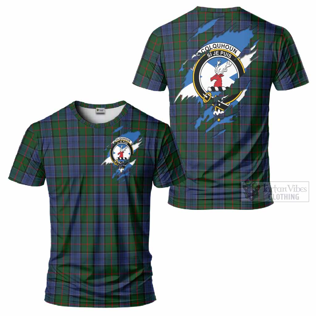 Colquhoun Clan Crest In Me Tartan T-Shirt Scotland Flag Style