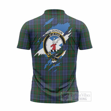 Colquhoun Clan Crest In Me Tartan Zipper Polo Shirt Scotland Flag Style