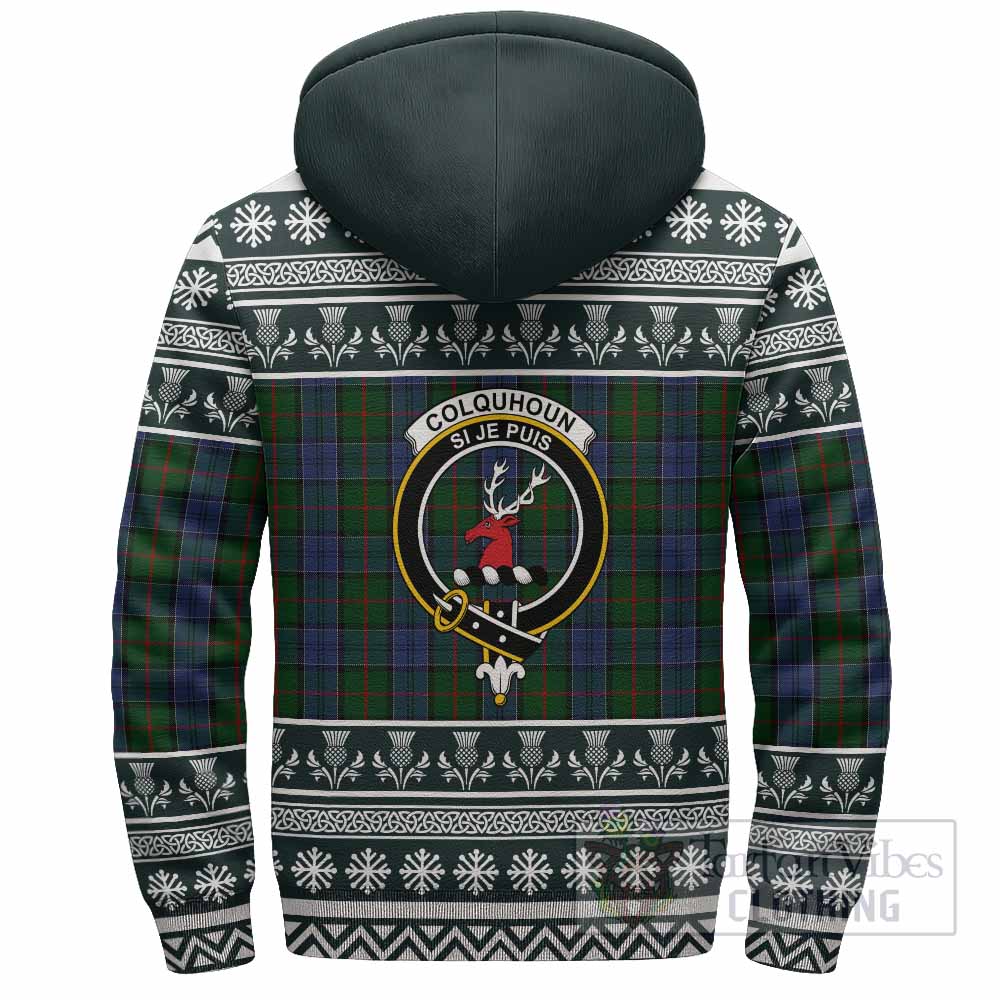 Colquhoun Clan Tartan Christmas Fleece Hoodie with Family Crest - Tartan Vibes Clothing