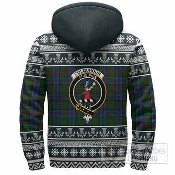 Colquhoun Clan Tartan Christmas Fleece Hoodie with Family Crest