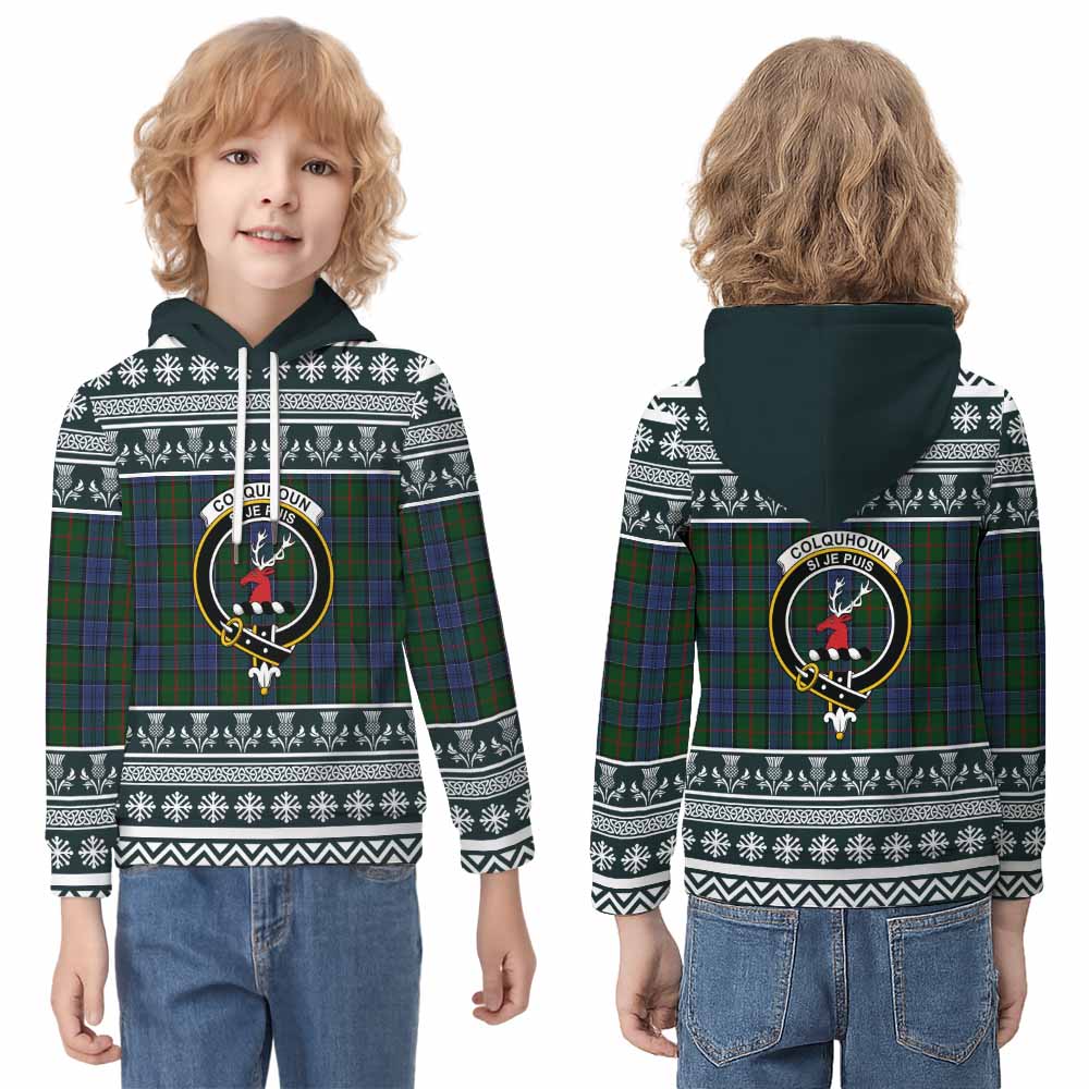 Colquhoun Clan Tartan Christmas Kid Hoodie with Family Crest - Tartan Vibes Clothing