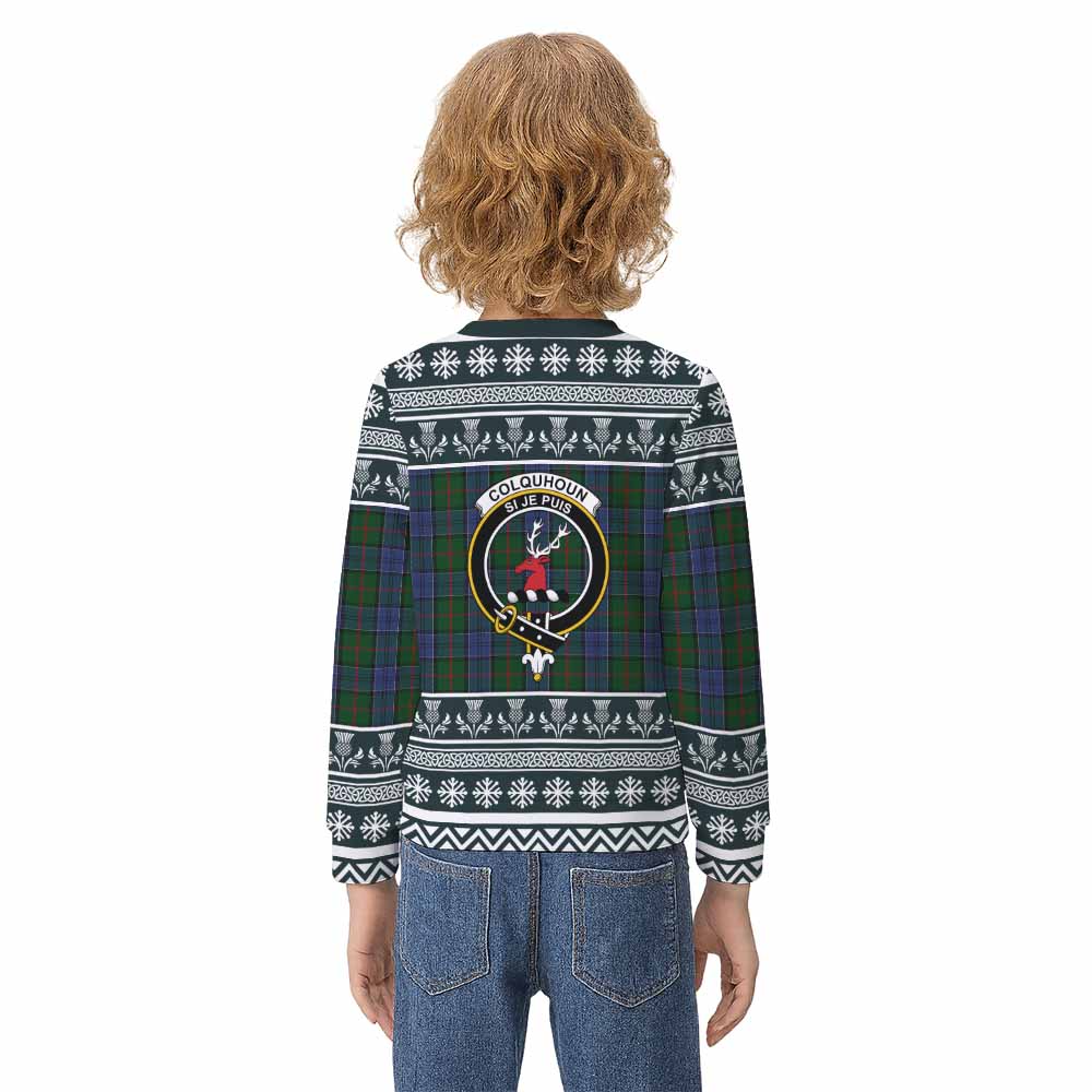 Colquhoun Clan Tartan Christmas Kid Ugly Sweatshirt with Family Crest - Tartan Vibes Clothing