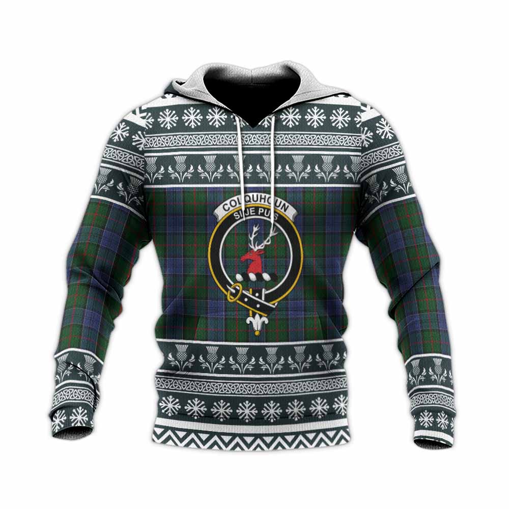 Colquhoun Clan Tartan Christmas Knitted Hoodie with Family Crest - Tartan Vibes Clothing