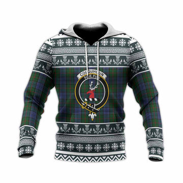 Colquhoun Clan Tartan Christmas Knitted Hoodie with Family Crest