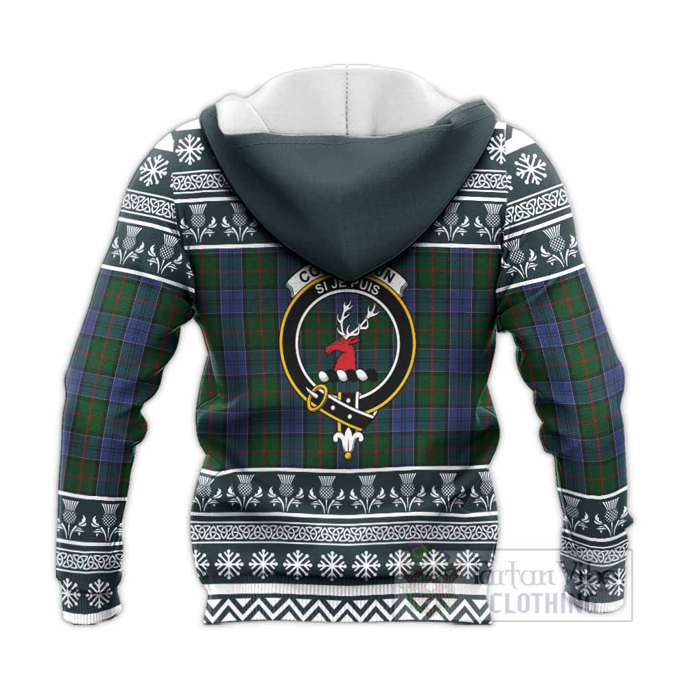 Colquhoun Clan Tartan Christmas Knitted Hoodie with Family Crest - Tartan Vibes Clothing