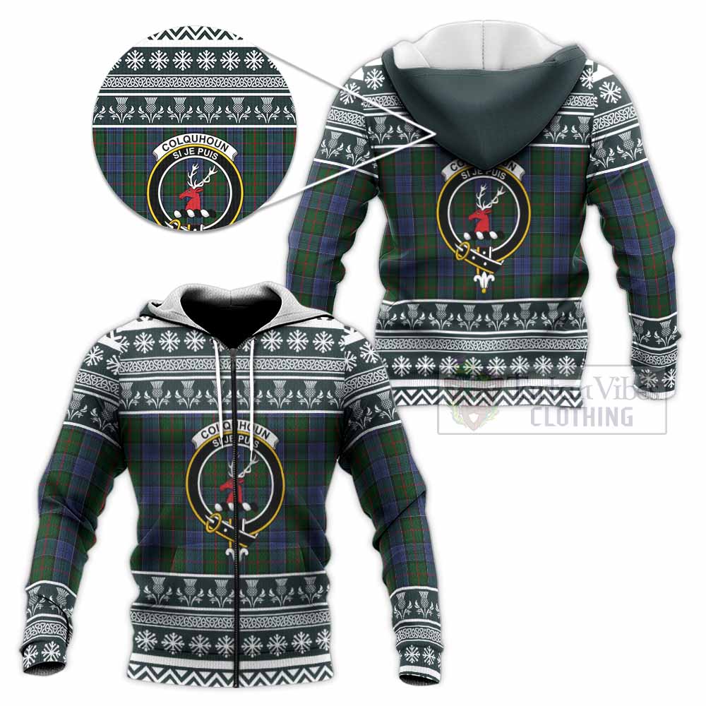 Colquhoun Clan Tartan Christmas Knitted Hoodie with Family Crest - Tartan Vibes Clothing