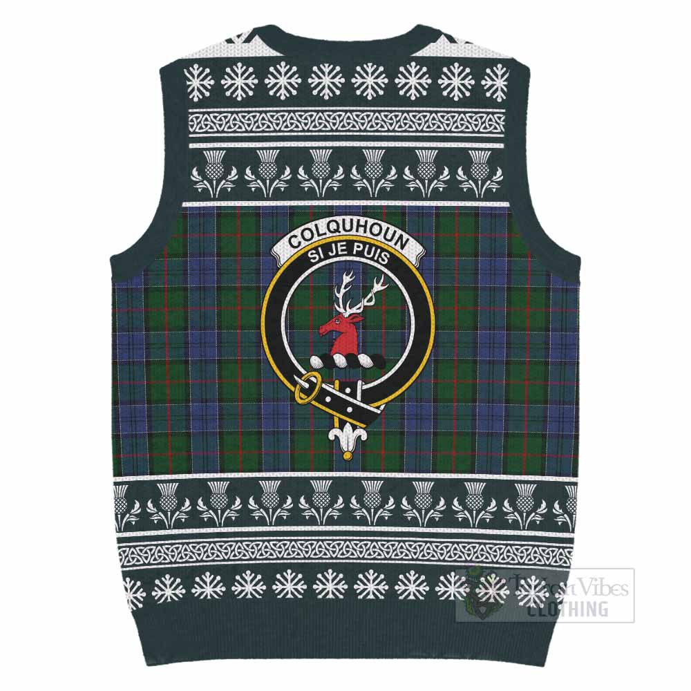 Colquhoun Clan Tartan Christmas Knitted V-Neck Vest with Family Crest - Tartan Vibes Clothing