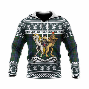 Colquhoun Clan Tartan Crest Christmas Knitted Hoodie Coat of Arms Funny Style