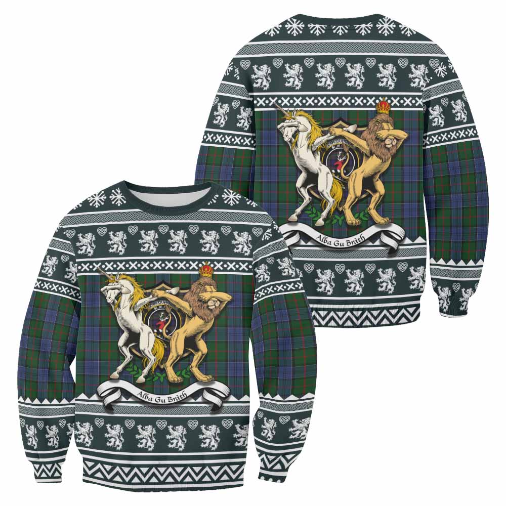 Colquhoun Clan Tartan Crest Christmas Sweatshirt Coat of Arms Funny Style - Tartan Vibes Clothing
