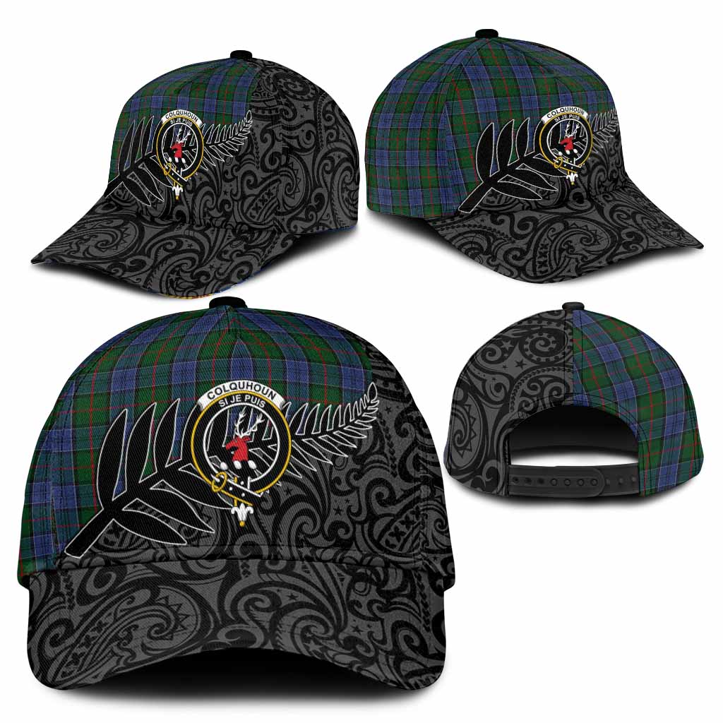 Colquhoun Crest Tartan Classic Cap with New Zealand Silver Fern Half Style