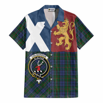 Colquhoun Crest Tartan Cotton Hawaiian Shirt with Lion Rampant Saltire Style