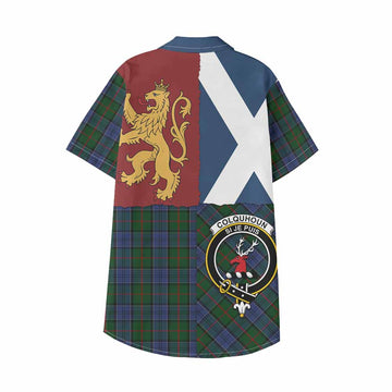 Colquhoun Crest Tartan Kid Hawaiian Shirt with Lion Rampant Saltire Style