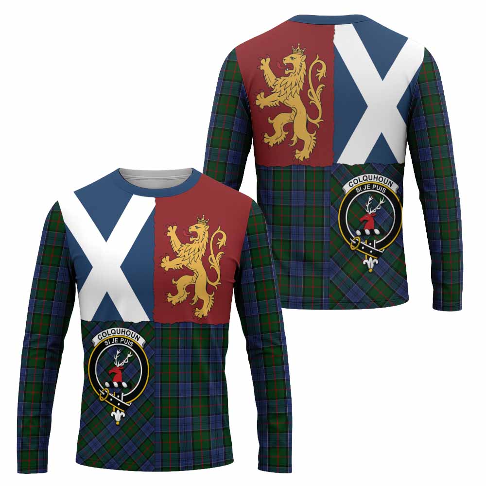 Colquhoun Crest Tartan Long Sleeve T-Shirt with Lion Rampant Saltire Style