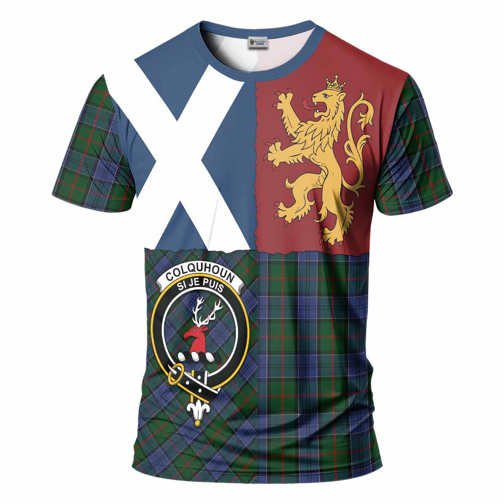 Colquhoun Crest Tartan T-Shirt with Lion Rampant Saltire Style