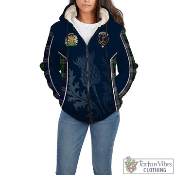 Colquhoun Dress Tartan Sherpa Hoodie with Family Crest and Scottish Thistle Vibes Sport Style