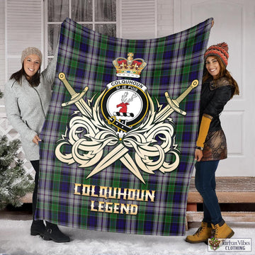 Colquhoun Dress Tartan Blanket with Clan Crest and the Golden Sword of Courageous Legacy