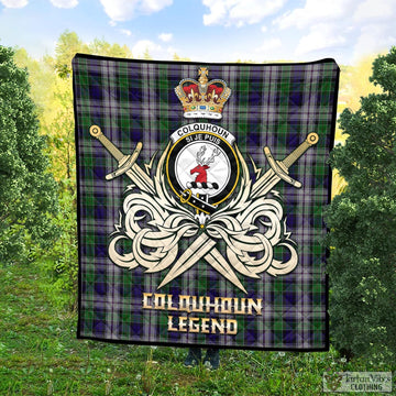 Colquhoun Dress Tartan Quilt with Clan Crest and the Golden Sword of Courageous Legacy