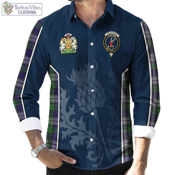 Colquhoun Dress Tartan Long Sleeve Button Up Shirt with Family Crest and Scottish Thistle Vibes Sport Style