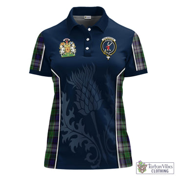 Colquhoun Dress Tartan Women's Polo Shirt with Family Crest and Scottish Thistle Vibes Sport Style