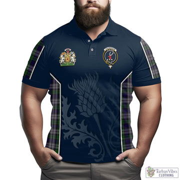 Colquhoun Dress Tartan Men's Polo Shirt with Family Crest and Scottish Thistle Vibes Sport Style