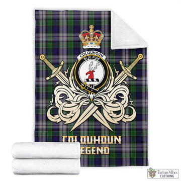 Colquhoun Dress Tartan Blanket with Clan Crest and the Golden Sword of Courageous Legacy