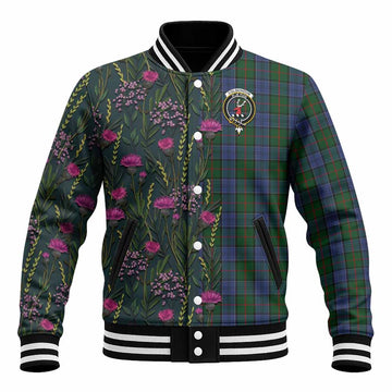 Colquhoun Family Crest Tartan Baseball Jacket Scottish Thistle Flower Pattern Half Style