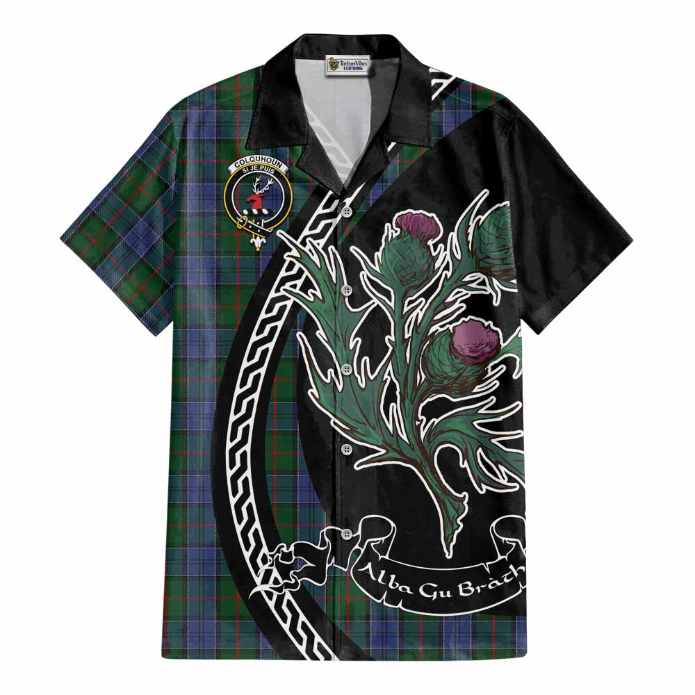Colquhoun Family Crest Tartan Cotton Hawaiian Shirt Alba Thistle Inspired - Tartan Vibes Clothing