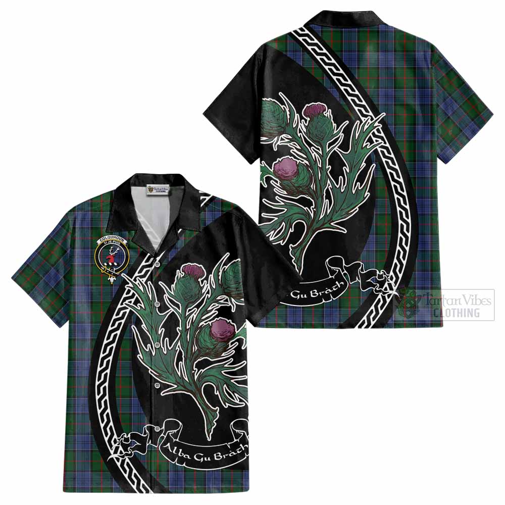 Colquhoun Family Crest Tartan Cotton Hawaiian Shirt Alba Thistle Inspired - Tartan Vibes Clothing